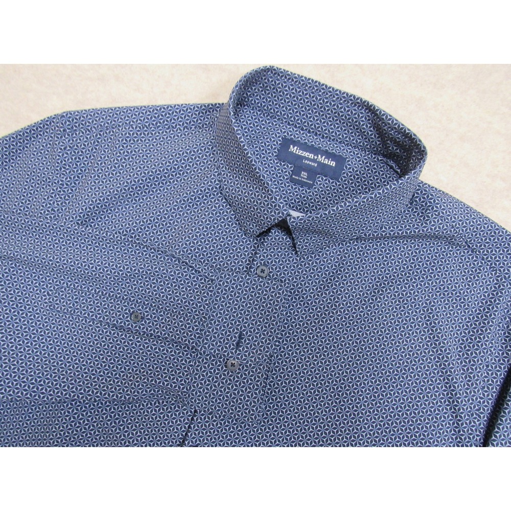 Mizzen+Main Leeward Blue Geometric Performance Dress Shirt XXL Trim 1WS-1330